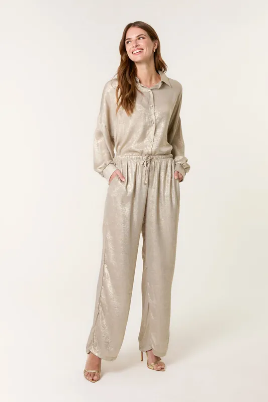 Off White Shimmer Wide Leg Trousers - Blue Vanilla