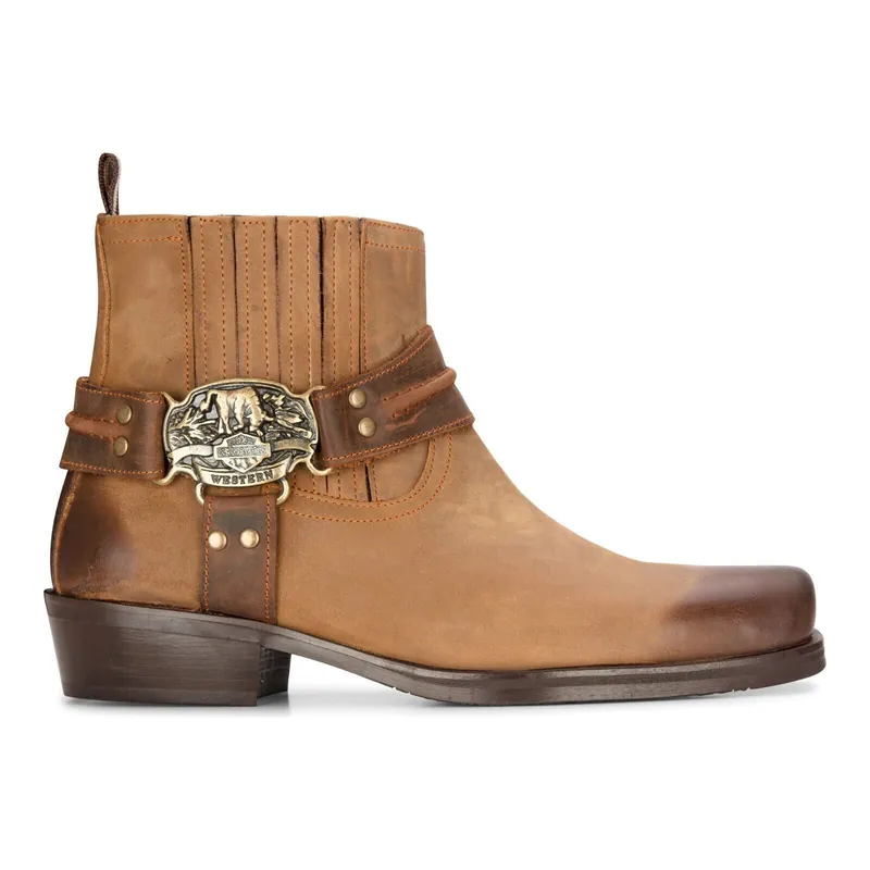 Leather Cowboy Ankle Boots Biker Western Square Toe Hunting Boot - Infinity Leather