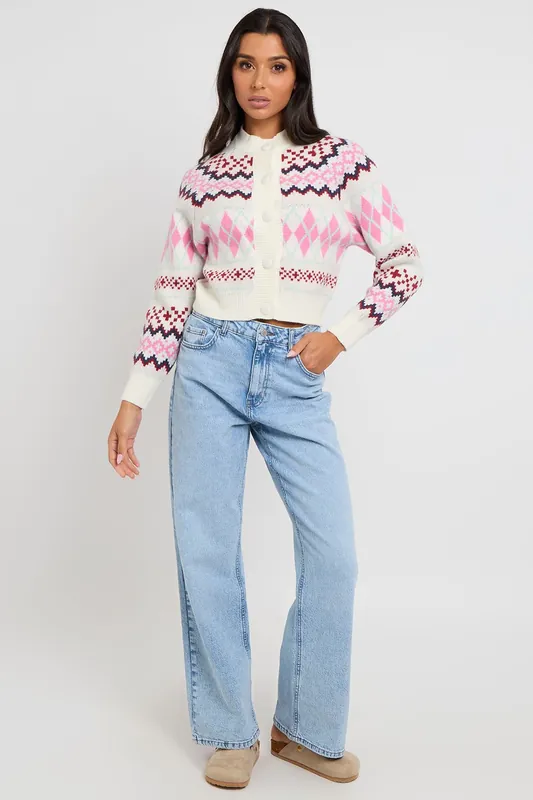 Fairisle cardigan with covered buttons - Urban Bliss
