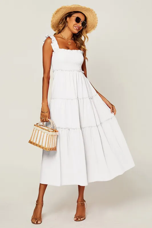 Hem Detail Tiered Maxi Dress In Light Blue - FS Collection