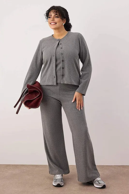 Button Detail Relaxed Fit Wide Leg Trouser Co-ord Set