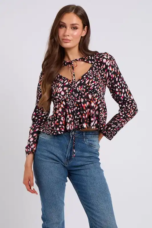 Tulipa Cut Out Tie Neck Top - Urban Bliss