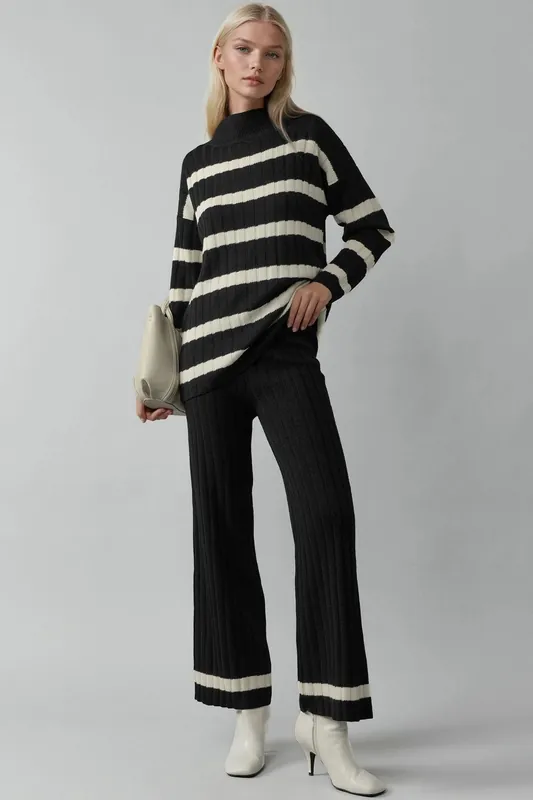 Striped Sweater & Pants Knitwear Co-ord Set
