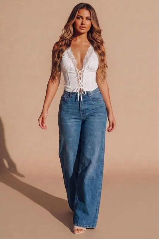 Lace Trim Lace Up Corset Top- Fioran