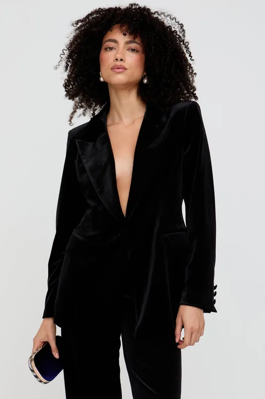 Valerie Tailored Velvet Blazer In Black - Lily and Lionel