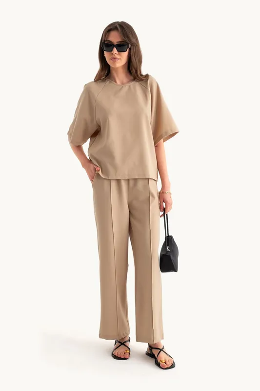 Round Neck Oversized T-shirt & High Waist Loose Fit Trousers