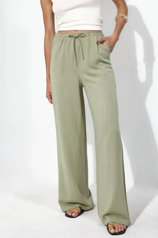 Viscose-Linen Blended Wide Leg Pants