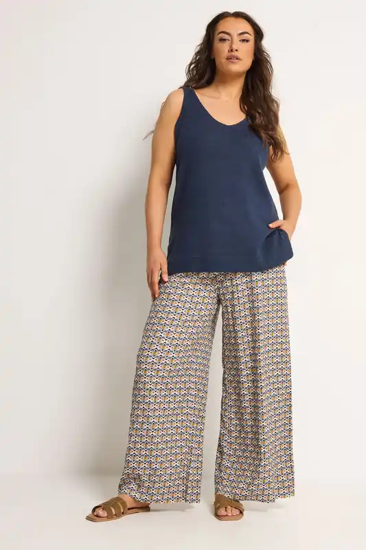 Geometric Textured Wide Leg Trousers - Yours