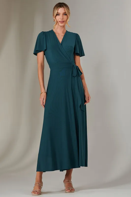 Plain Angel Sleeve Wrapped Maxi Dress - Jolie Moi