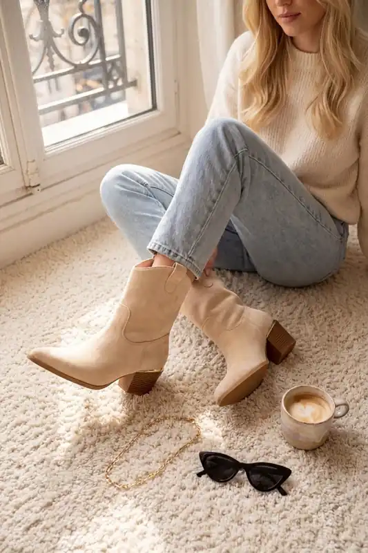 Jessie Womens Suede Western Ankle Boots - IKRUSH