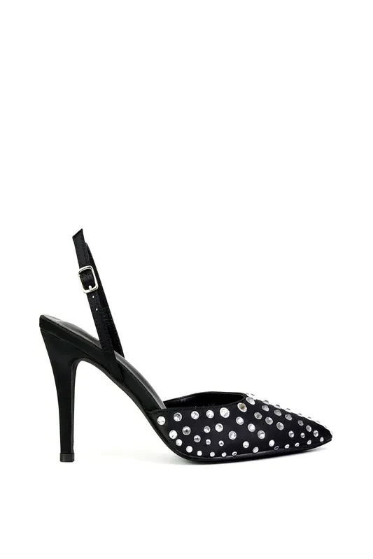Shelly' Strappy Slingback Pointed Toe Diamante Stiletto Bridal Heels - XY London