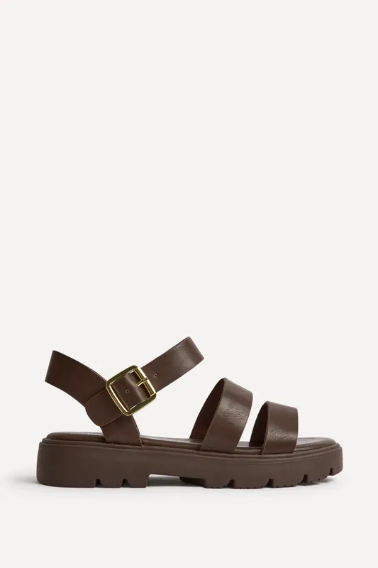 Tayla Wide Fit Brown Gladiator Sandals - Linzi