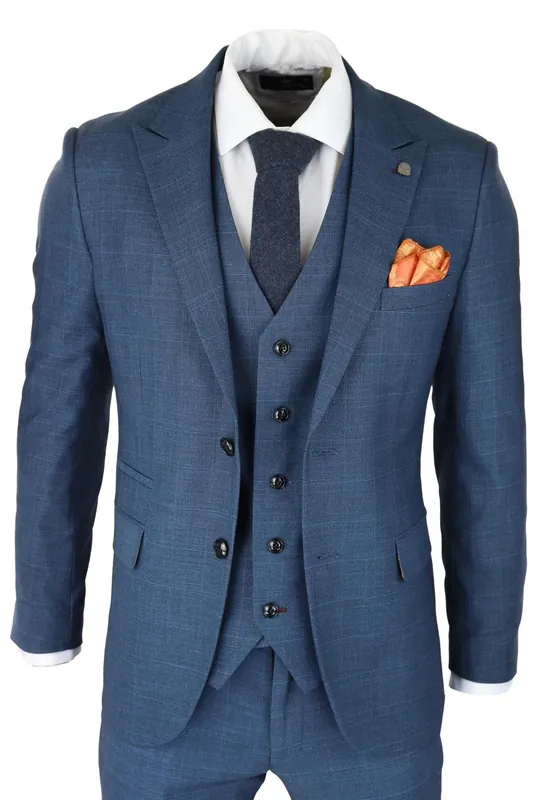 3 Piece Suit Prince Of Wales Check Classic Light Tailored Fit Modern - Infinity Leather