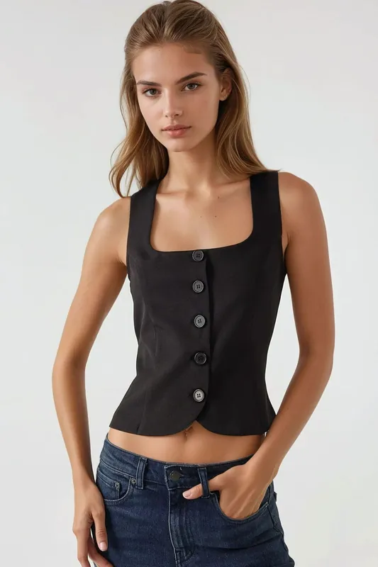 Fitted Square Collar Waistcoat - Hiccup