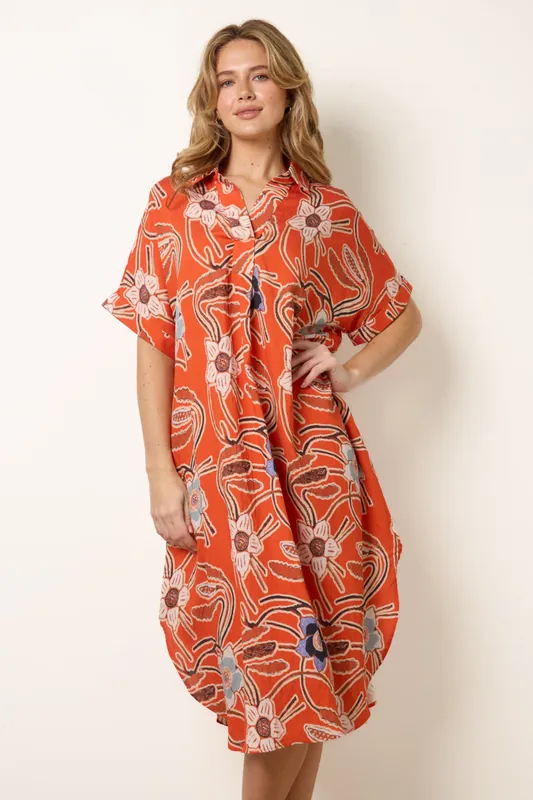 Orange Oversized Shirt Midi Dress - Blue Vanilla