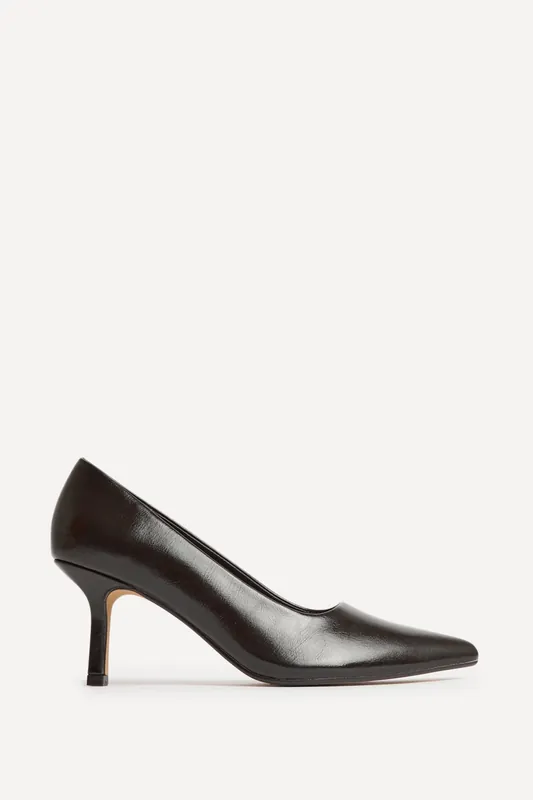 Aim Wide Fit Brown Faux Leather Court Heels - Linzi