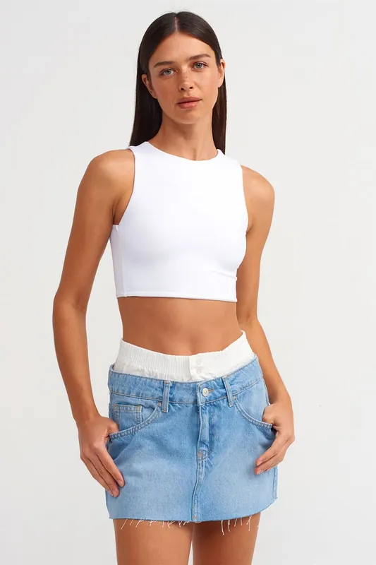 Mid-Waist Destroyed Denim Mini Skirt