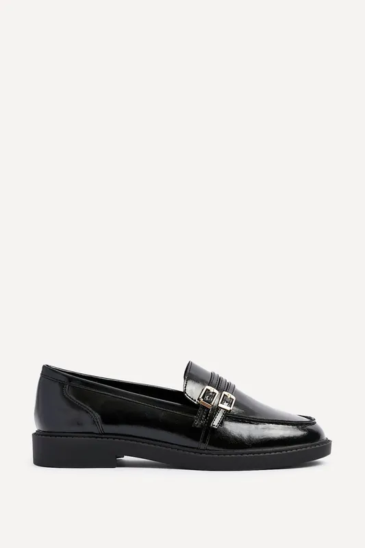 Portland Black Faux Leather Loafers - Linzi
