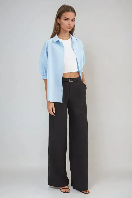 High Waist Pleated Wide Leg Trousers - Hiccup