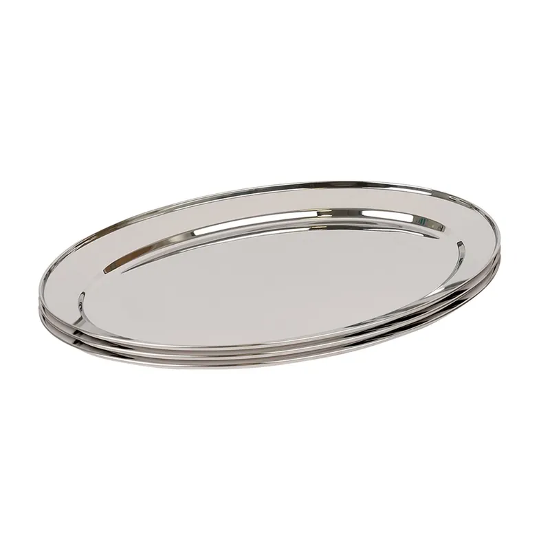 Oval Stainless Steel Serving Platters - 40cm x 27cm - Pack of 3