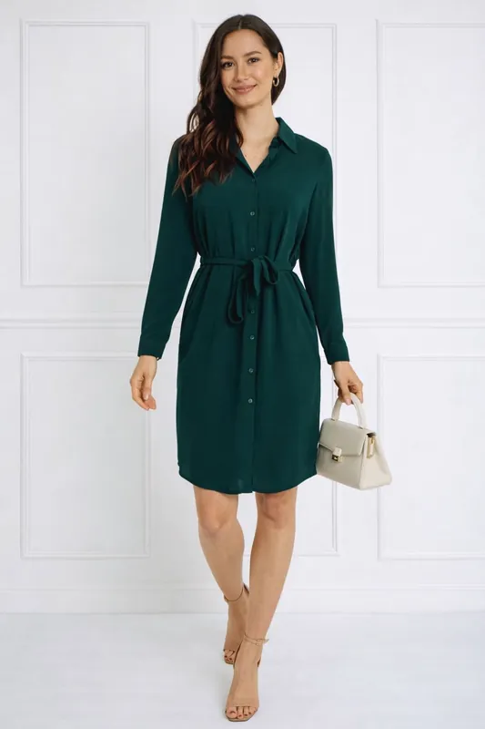 Emerald Button-Front Mini Shirt Dress