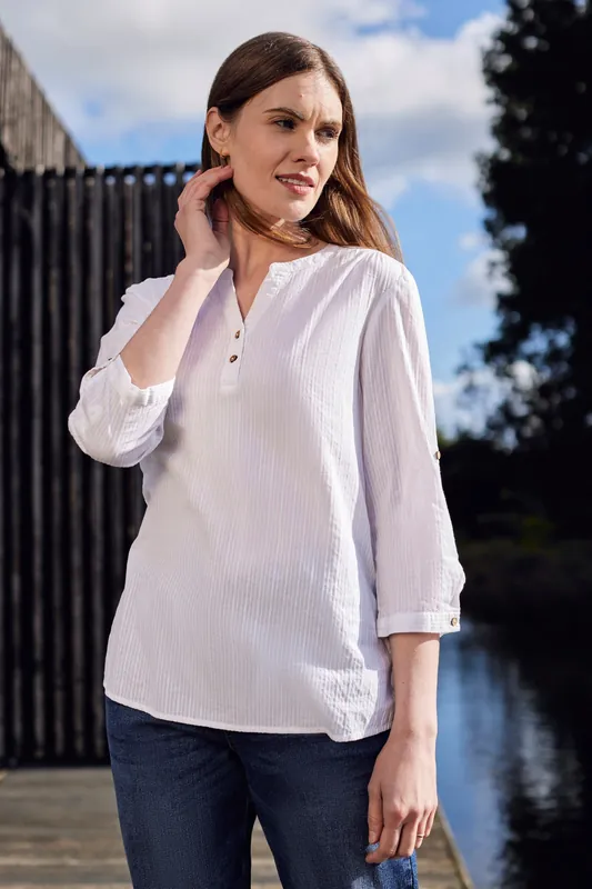 'Petra' Lightweight Roll Up 3/4 Sleeve Cotton Voile Relaxed Fit Shirt - Mountain Warehouse
