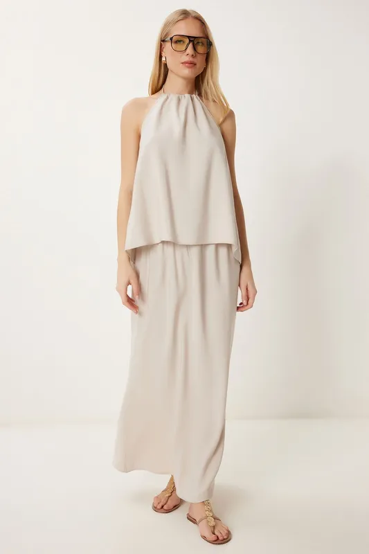 Halter Neck Blouse & Maxi Skirt Co-Ord Set