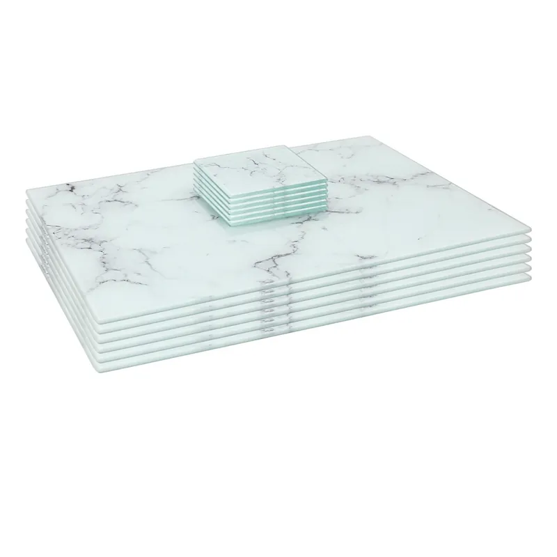 12pc Glass Placemats & Square Coasters Set - 40 x 30cm Marble Effect