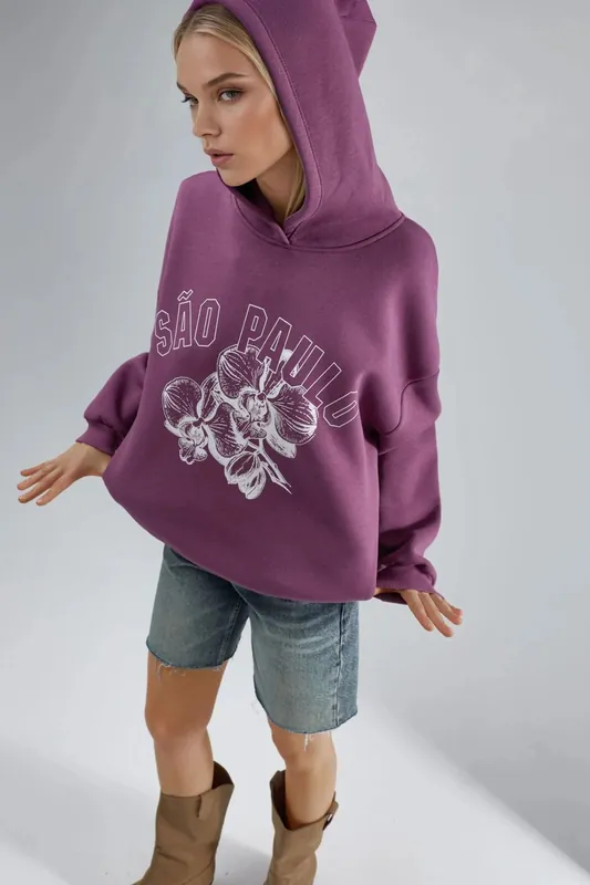Oversized Printed Hooded Sweatshirt - Busem