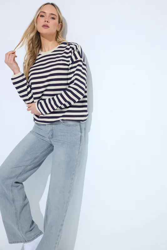 Tall Stripe Embroidered Slogan Sweatshirt - Long Tall Sally