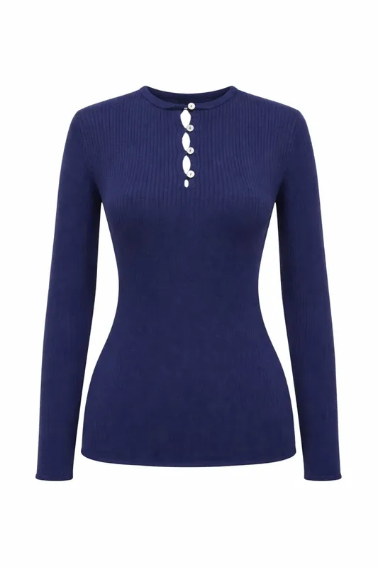 Button Detailed Crew Neck Sweater - MixRay