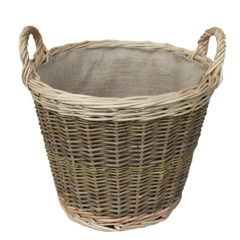 Wicker Unpeeled Hessian Lined Log Basket - Red Hamper