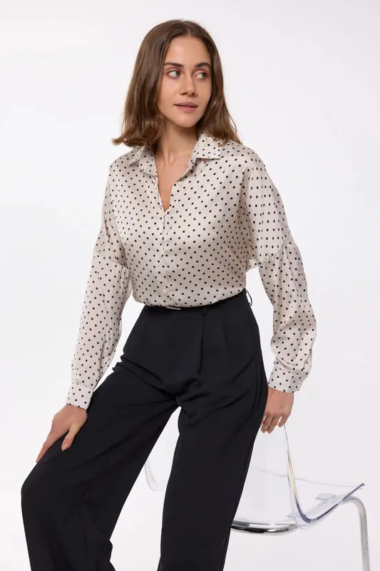 Polka-dot Satin Long Sleeve Shirt