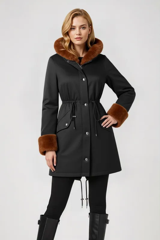 Mid-Length Hooded Coat with Drawstring Waist