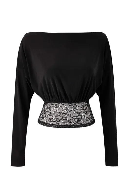 Asymmetric Neck Lace Trim Detail Blouse - WOVCOR