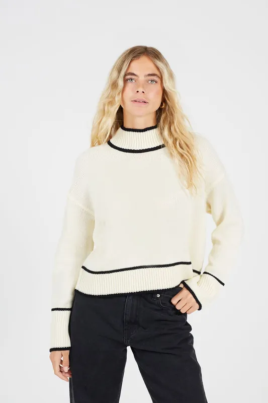 Turtleneck Knitted Jumper with Contrast Trim - Brave Soul