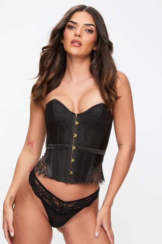 Everlasting Satin Lace Up Boned Corset Top - Ann Summers