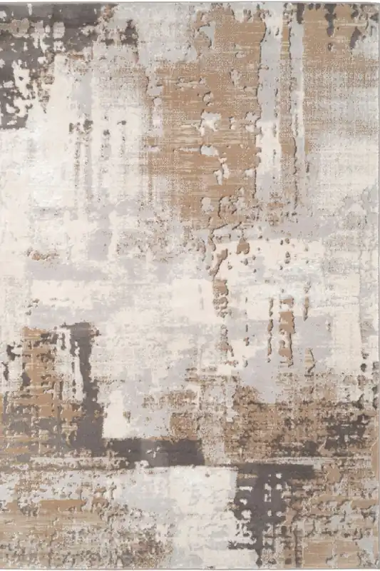 Warm Greige Modern Distressed Abstract Beige Rug - Kukoon