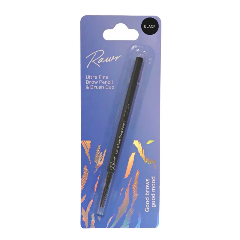 Ultra Fine Brow Pencil & Brush Black - Rawr Beauty