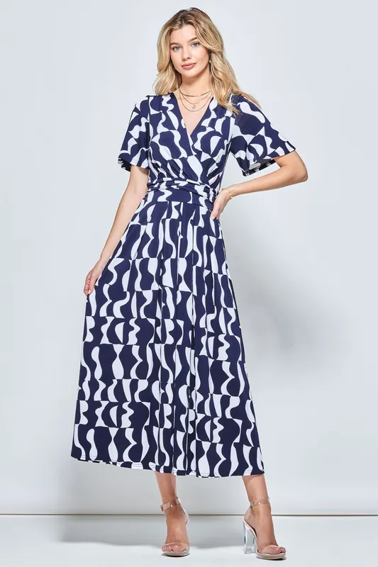 Print Angel Sleeve Jersey Maxi Dress - Jolie Moi