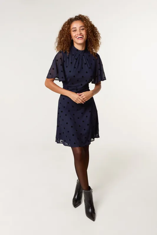 Navy Polka Dot Tie Back Dress - Blue Vanilla