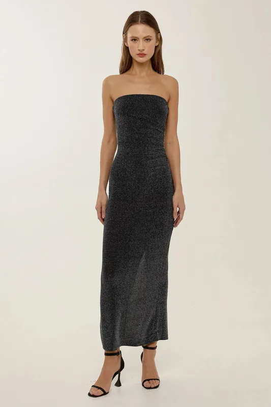 Silvery Strapless Maxi Dress - Hiccup
