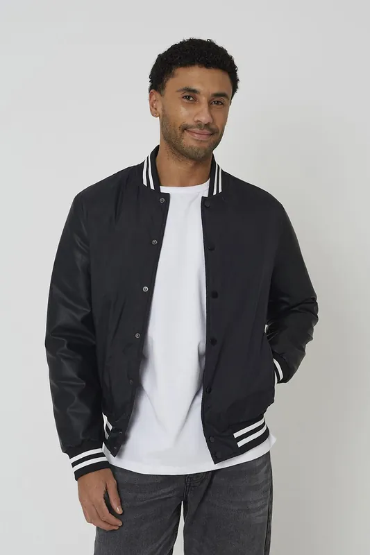 Varsity Style Jacket With PU Sleeves - Brave Soul