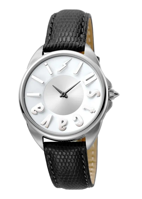 Logo Silver Dial Calfskin Leather Watch - Just Cavalli