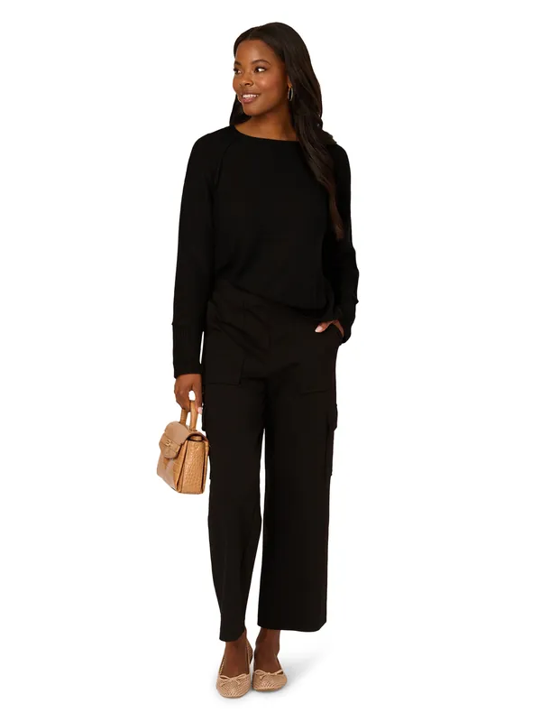 Exposed Seam Seed Stitch Sweater With Long Raglan Sleeves - Adrianna Papell
