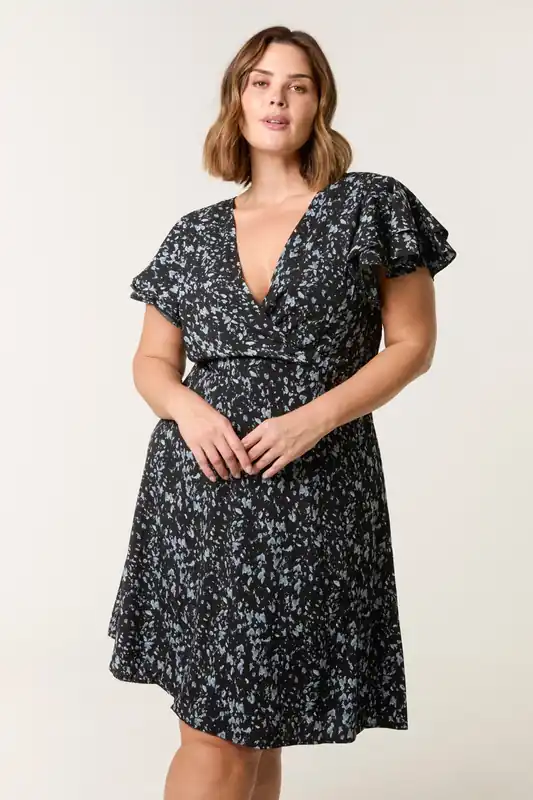 Black Curve Frill Sleeve Mini Dress - Blue Vanilla