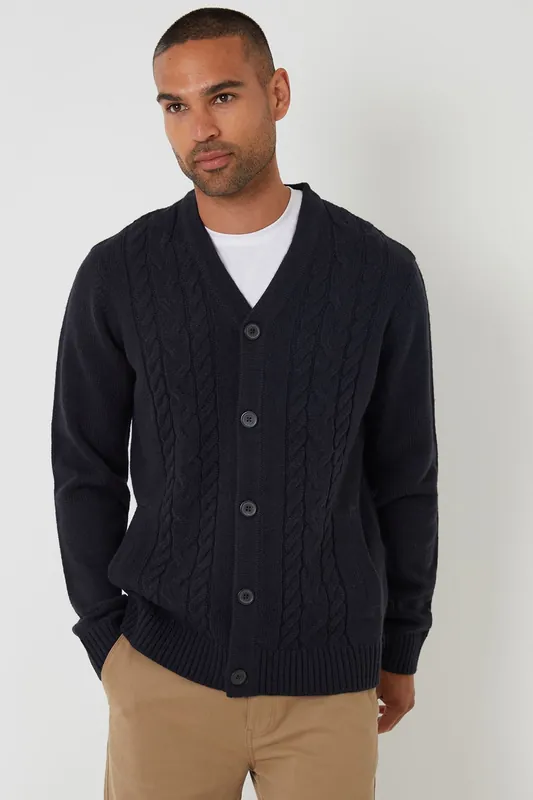 Cable Knit Detail V-Neck Cardigan