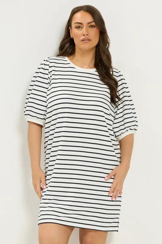 Striped Balloon Sleeve Mini Dress - Yours