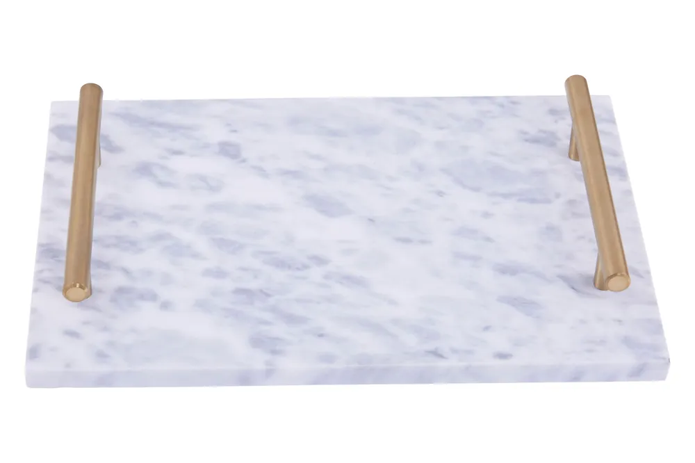 Black Marble Serving Board With Gold Handles, Durable Natural Stone Tray For Kitchen Use - Orsina