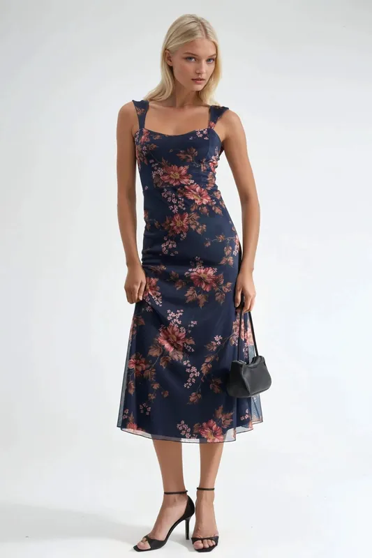 Floral Maxi Dress with Heart Collar - Hiccup